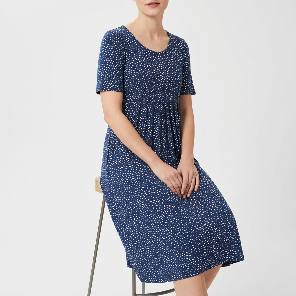Sofia Women's Midi Floral Dress – A-Line, Pleated, Elegant Casual Pockets