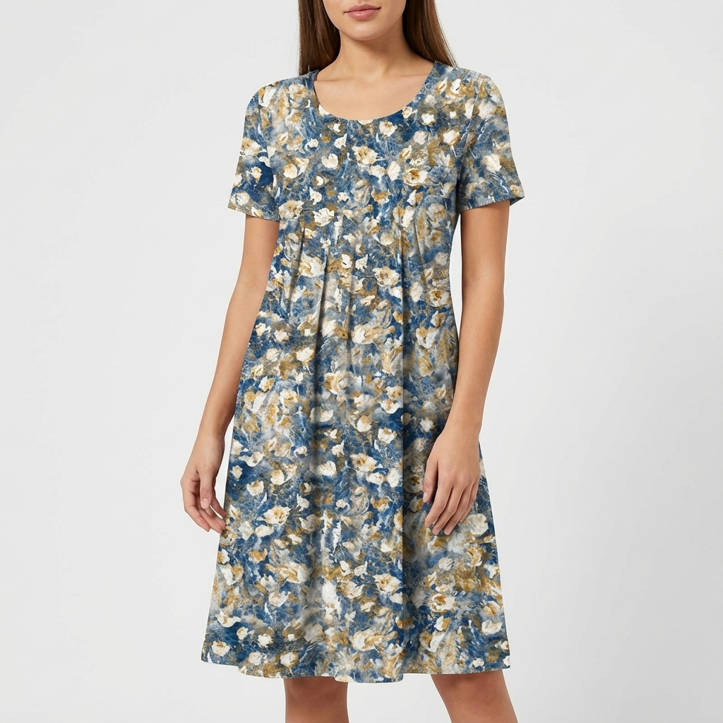 Sofia Women's Midi Floral Dress – A-Line, Pleated, Elegant Casual Pockets