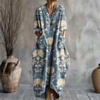 Novy Robe Femme Vintage – Robe Midi Imprimé Géométrique, Légère Élégante