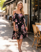Rosalie Rochie de damă de vară – Șifon ușor, umeri goi și tiv cu volane
