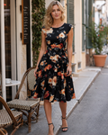 Vestido midi de mujer Juliette – Corte acampanado, cinturón extraíble y mangas cortas