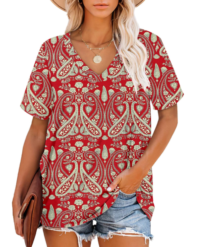Γυναικείο T-Shirt Grace – Τοπ με V Λαιμόκοψη, Ριγέ Μανίκια και Άνετη Γραμμή