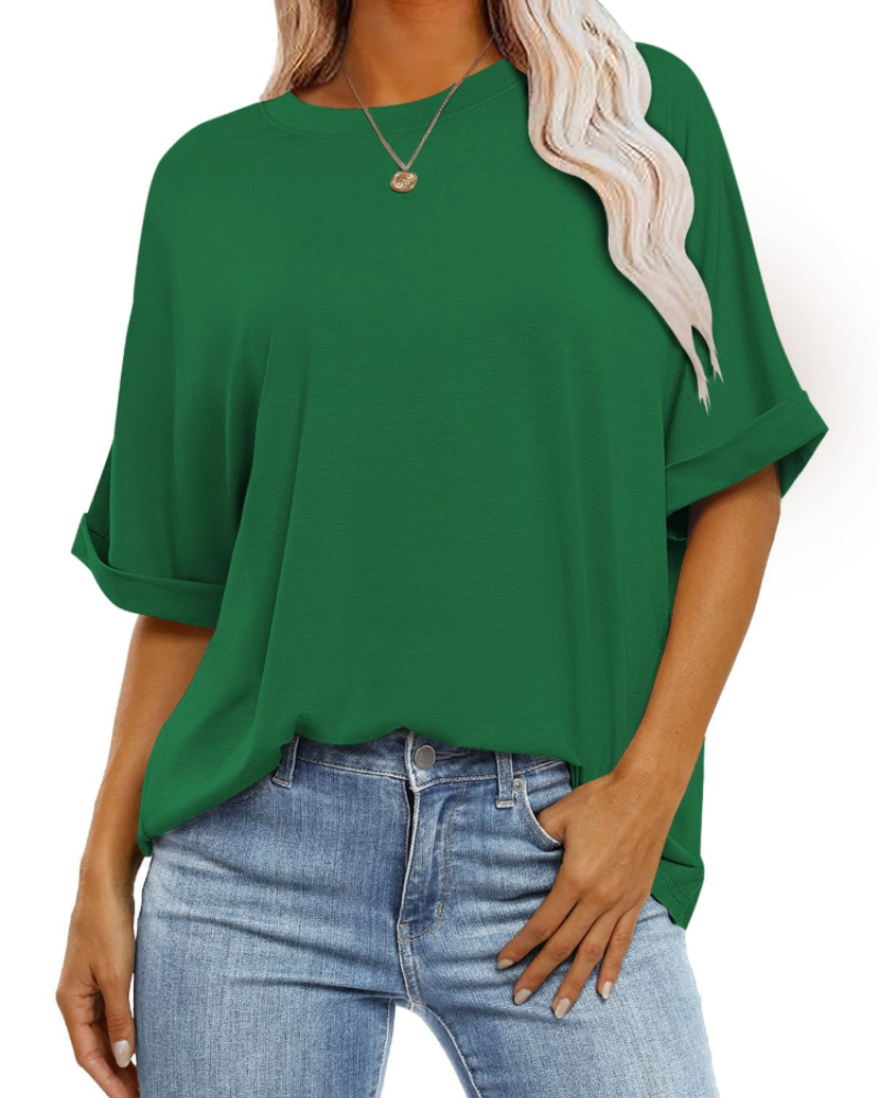 Nora T-Shirt Γυναικείο – Oversize Τοπ με Στρογγυλή Λαιμόκοψη, Κοντά Μανίκια & Άνετη Γραμμή