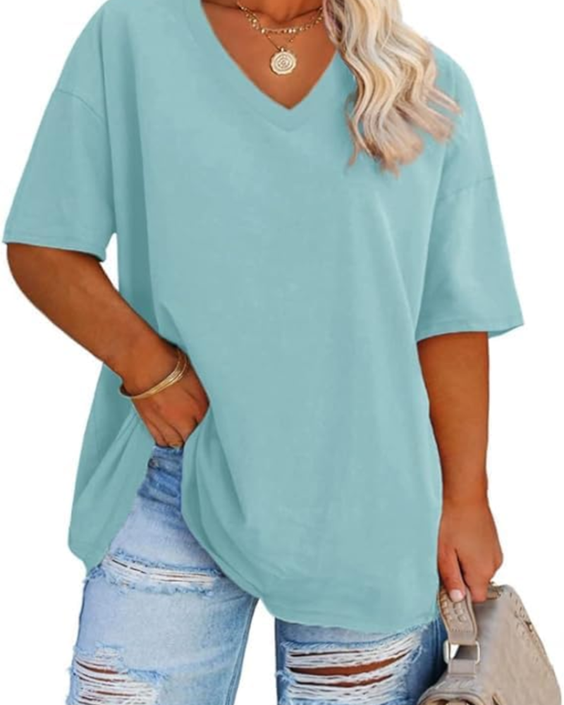 Grace T-Shirt Γυναικείο – Plus Size Τοπ με V Λαιμόκοψη, Μανίκια Μέχρι τον Αγκώνα & Χαλαρή Γραμμή