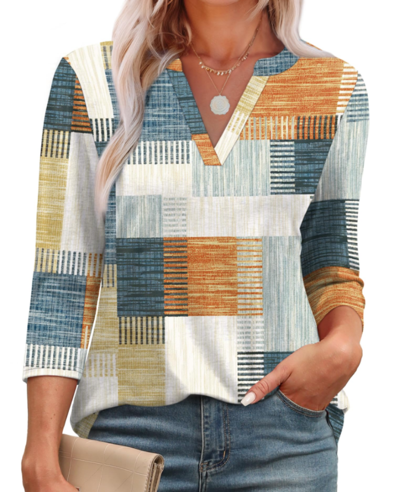 Lily Blusa Donna – Tunica Elegante con Scollo a V, Maniche 3/4 & Orlo Curvo