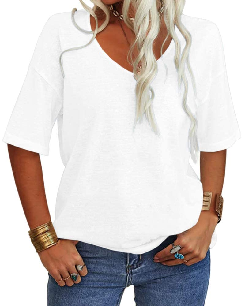 Γυναικείο T-Shirt Amelia – Τοπ με V λαιμόκοψη, μανίκια μέχρι τον αγκώνα και άνετη εφαρμογή