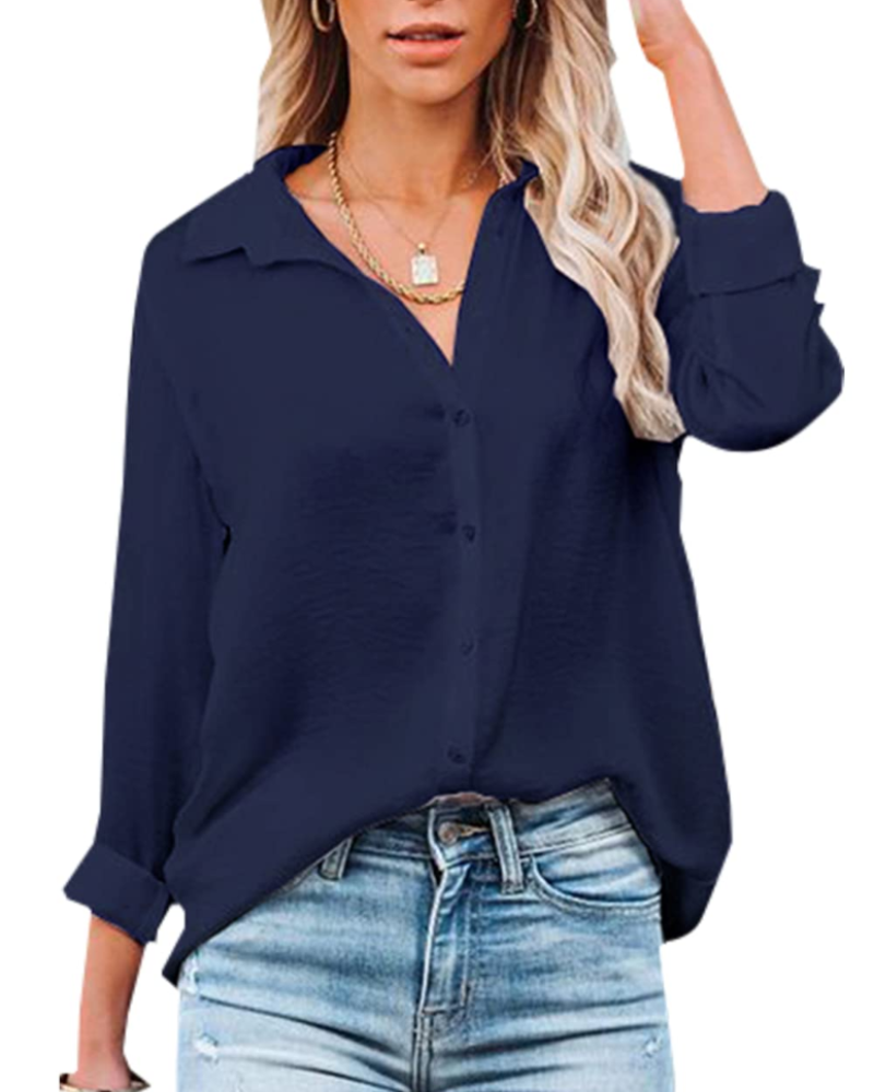 Lillian Damenbluse – Bluse mit Knopfleiste, V-Ausschnitt und langen Ärmeln
