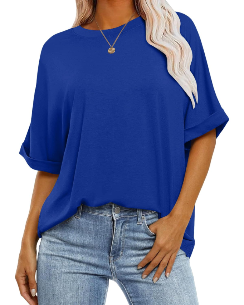 Nora T-Shirt Γυναικείο – Oversize Τοπ με Στρογγυλή Λαιμόκοψη, Κοντά Μανίκια & Άνετη Γραμμή