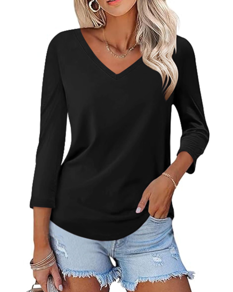 Camila Top Donna – Blusa con Scollo a V, Maniche 3/4 & Stampa Floreale