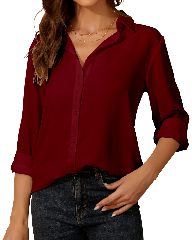 Claire Camicia Donna – Blusa in Chiffon con Colletto Classico, Bottoni & Vestibilità Elegante