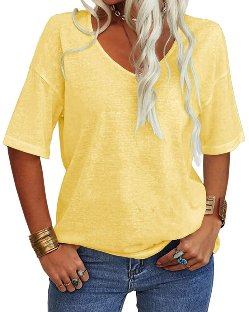 Γυναικείο T-Shirt Amelia – Τοπ με V λαιμόκοψη, μανίκια μέχρι τον αγκώνα και άνετη εφαρμογή
