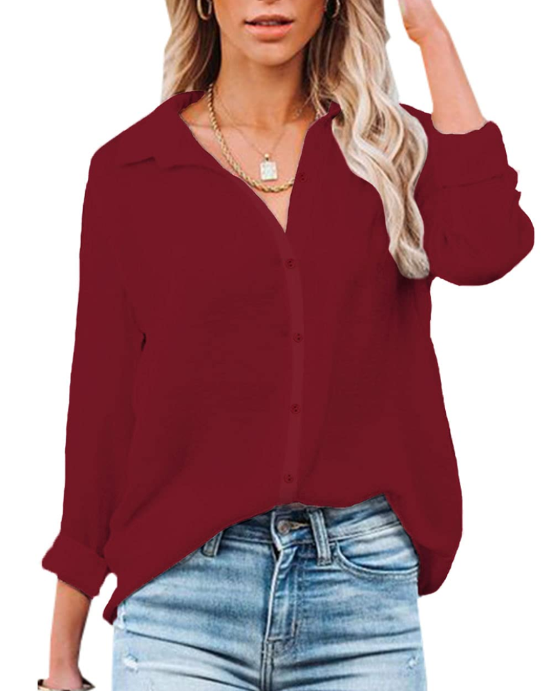 Lillian Damenbluse – Bluse mit Knopfleiste, V-Ausschnitt und langen Ärmeln