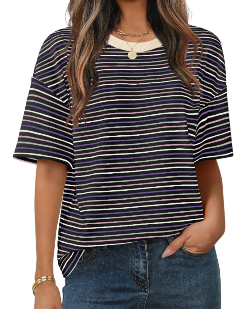 Γυναικεία Μπλούζα Clara με Ρίγες – Casual T-Shirt με Στρογγυλή Λαιμόκοψη, Κοντά Μανίκια και Άνετη Γραμμή