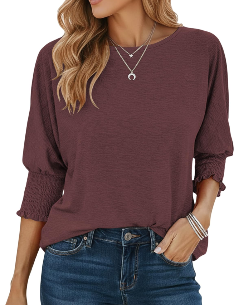 Bianca Damen-T-Shirt – Top mit Rundhalsausschnitt, 3/4-Ärmeln und gerafften Bündchen