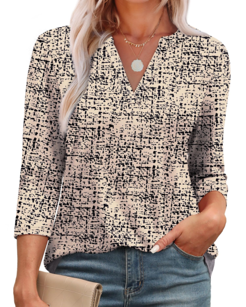 Lily Blusa Donna – Tunica Elegante con Scollo a V, Maniche 3/4 & Orlo Curvo