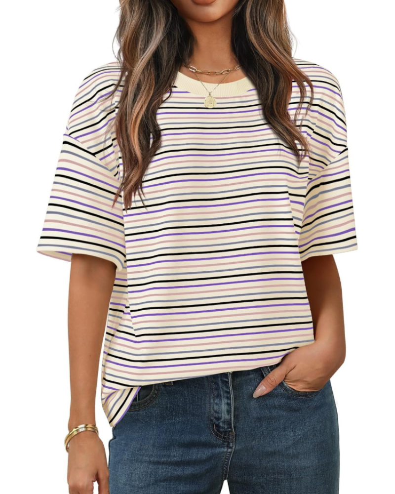 Γυναικεία Μπλούζα Clara με Ρίγες – Casual T-Shirt με Στρογγυλή Λαιμόκοψη, Κοντά Μανίκια και Άνετη Γραμμή