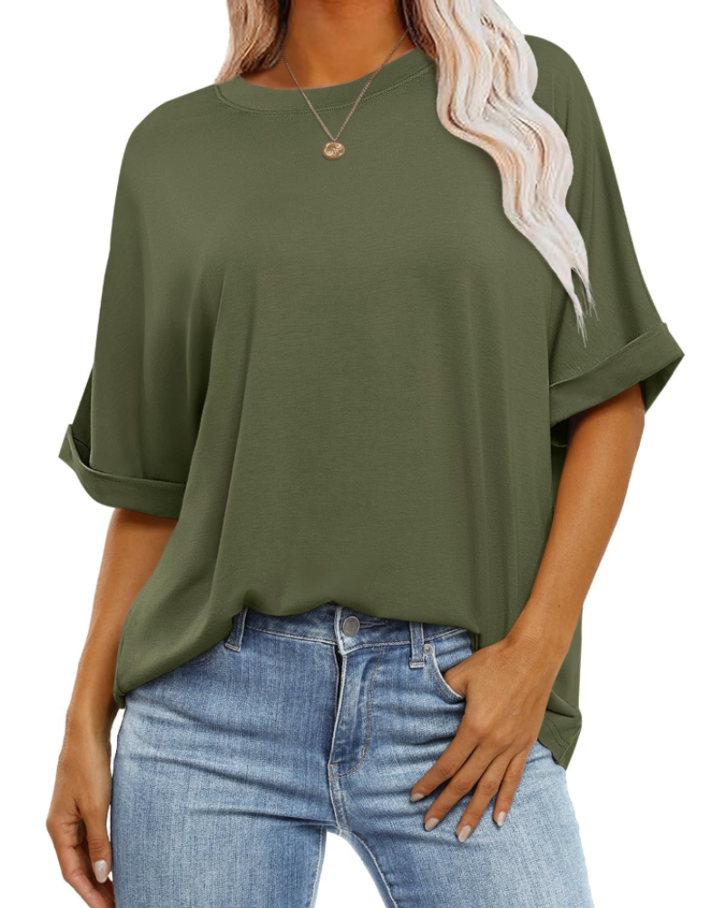 Nora T-Shirt Γυναικείο – Oversize Τοπ με Στρογγυλή Λαιμόκοψη, Κοντά Μανίκια & Άνετη Γραμμή