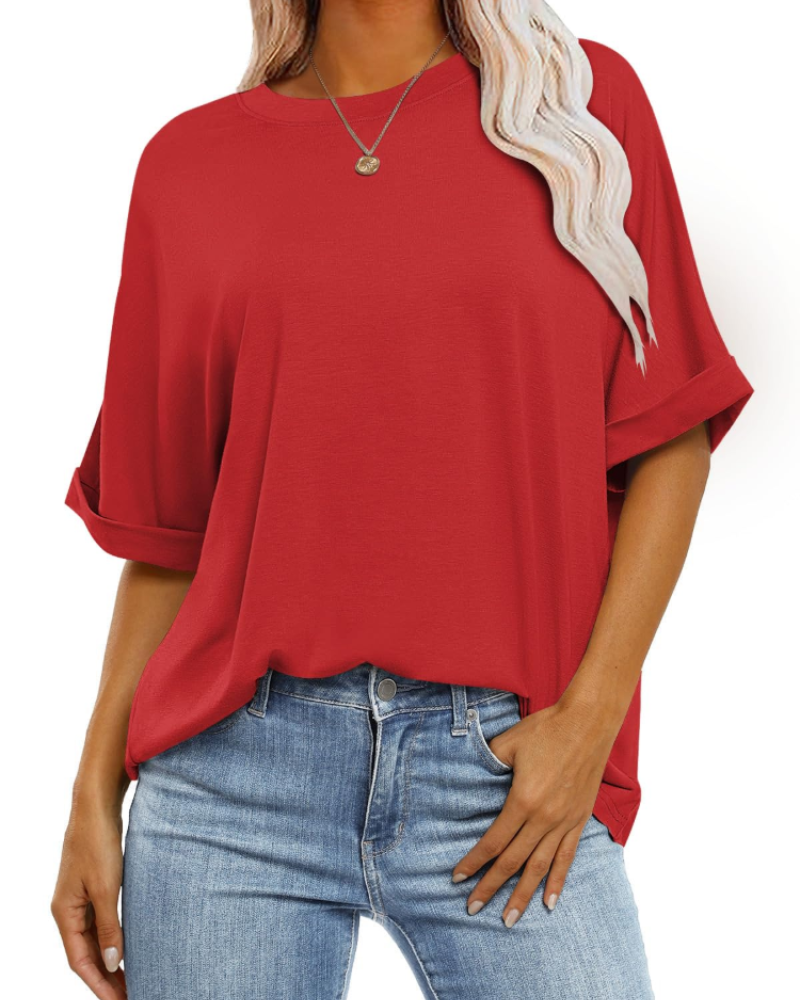 Nora T-Shirt Γυναικείο – Oversize Τοπ με Στρογγυλή Λαιμόκοψη, Κοντά Μανίκια & Άνετη Γραμμή