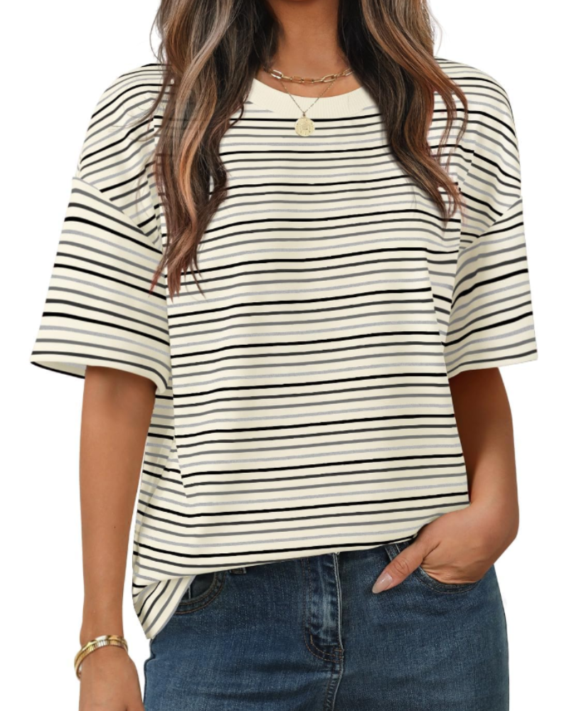 Γυναικεία Μπλούζα Clara με Ρίγες – Casual T-Shirt με Στρογγυλή Λαιμόκοψη, Κοντά Μανίκια και Άνετη Γραμμή