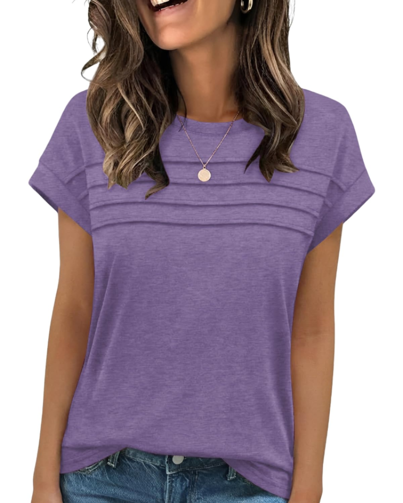 Nora T-Shirt Γυναικείο – Τοπ με Στρογγυλή Λαιμόκοψη, Διακοσμητικές Πτυχές & Κοντά Μανίκια