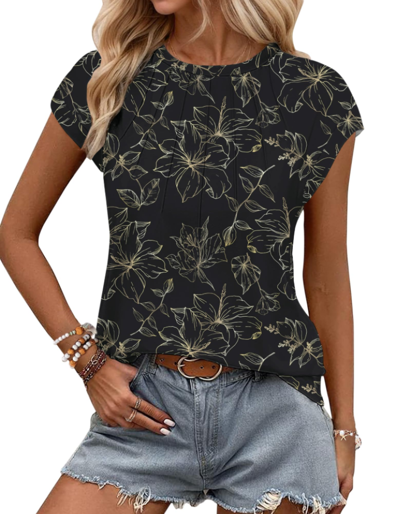 Γυναικείο T-Shirt Amelia – Καλοκαιρινό Τοπ με Μανίκια Φτερό, Πτυχώσεις & Άνετη Εφαρμογή