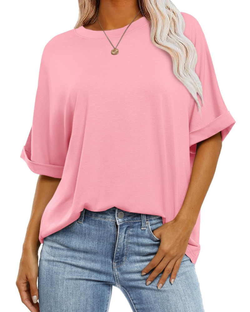 Nora T-Shirt Γυναικείο – Oversize Τοπ με Στρογγυλή Λαιμόκοψη, Κοντά Μανίκια & Άνετη Γραμμή