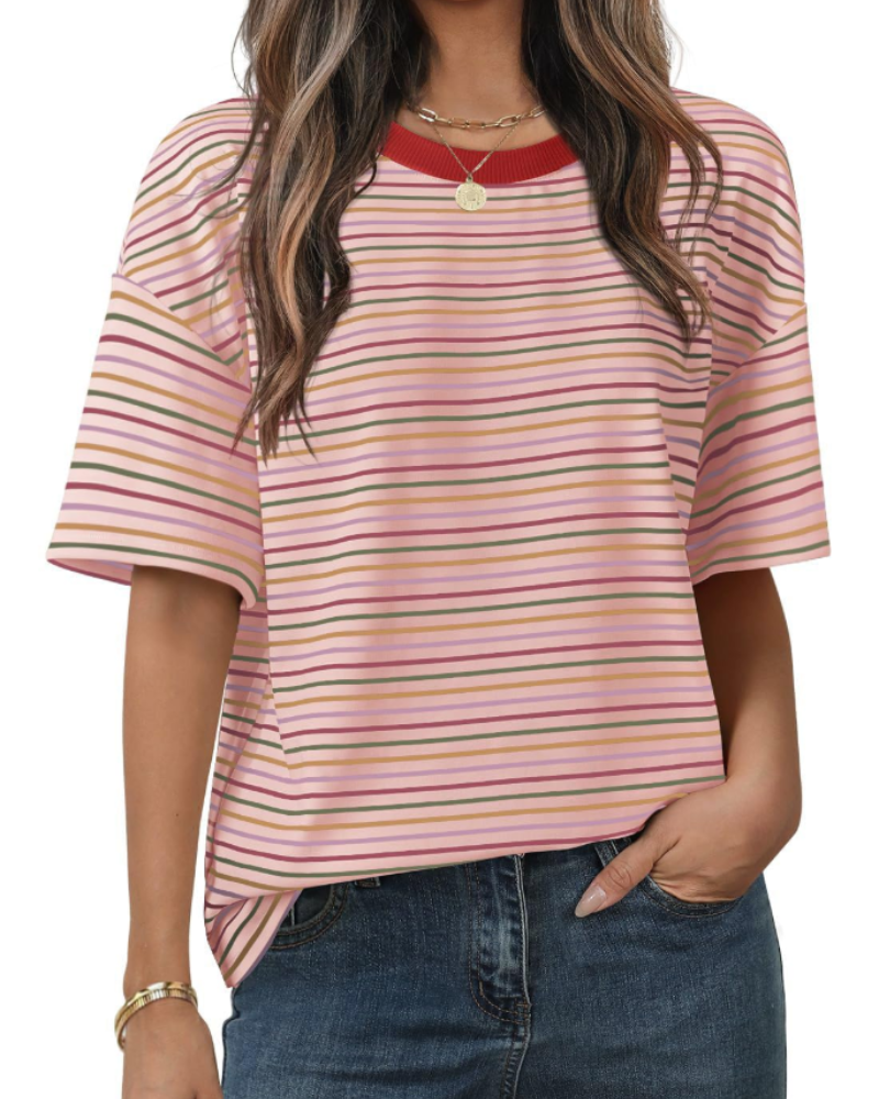 Γυναικεία Μπλούζα Clara με Ρίγες – Casual T-Shirt με Στρογγυλή Λαιμόκοψη, Κοντά Μανίκια και Άνετη Γραμμή