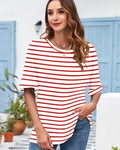 Γυναικείο T-Shirt Aubrey – Oversize Τοπ με Στρογγυλή Λαιμόκοψη, Γυρισμένα Μανίκια και Άνετη Γραμμή
