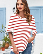 Γυναικείο T-Shirt Aubrey – Oversize Τοπ με Στρογγυλή Λαιμόκοψη, Γυρισμένα Μανίκια και Άνετη Γραμμή