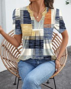 Emma Bluse Dame – Elegant Topp med V-hals, Puffermet og Løs Passform