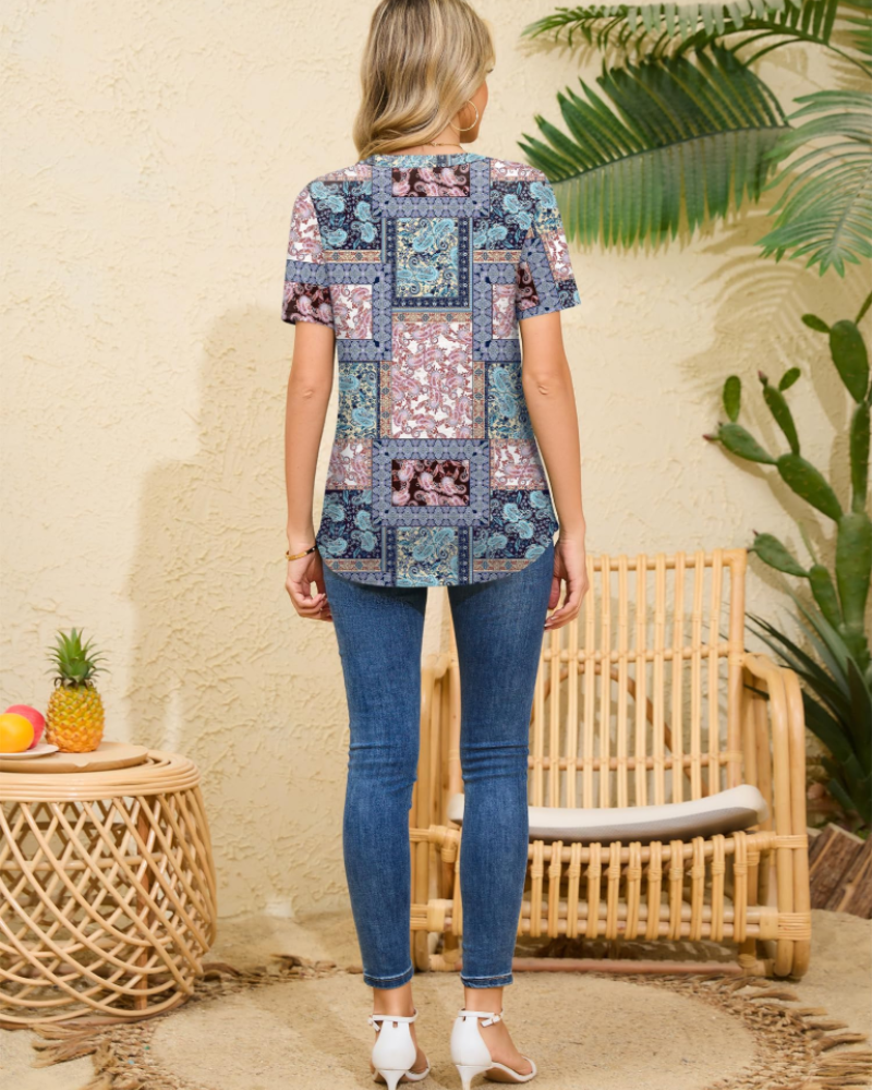 Serena Blusa Donna – Top Boho con Scollo a V, Pieghe & Dettagli in Pizzo