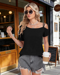 Maya Top Donna – T-Shirt-Tunika mit Cold-Shoulder, asymmetrischem Ausschnitt und dünnen Trägern