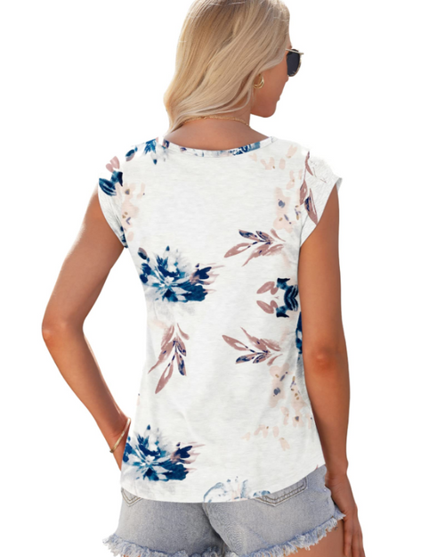 Arielle Women's T-Shirt – V-Neck Top, Cap Sleeves & Relaxed Fit