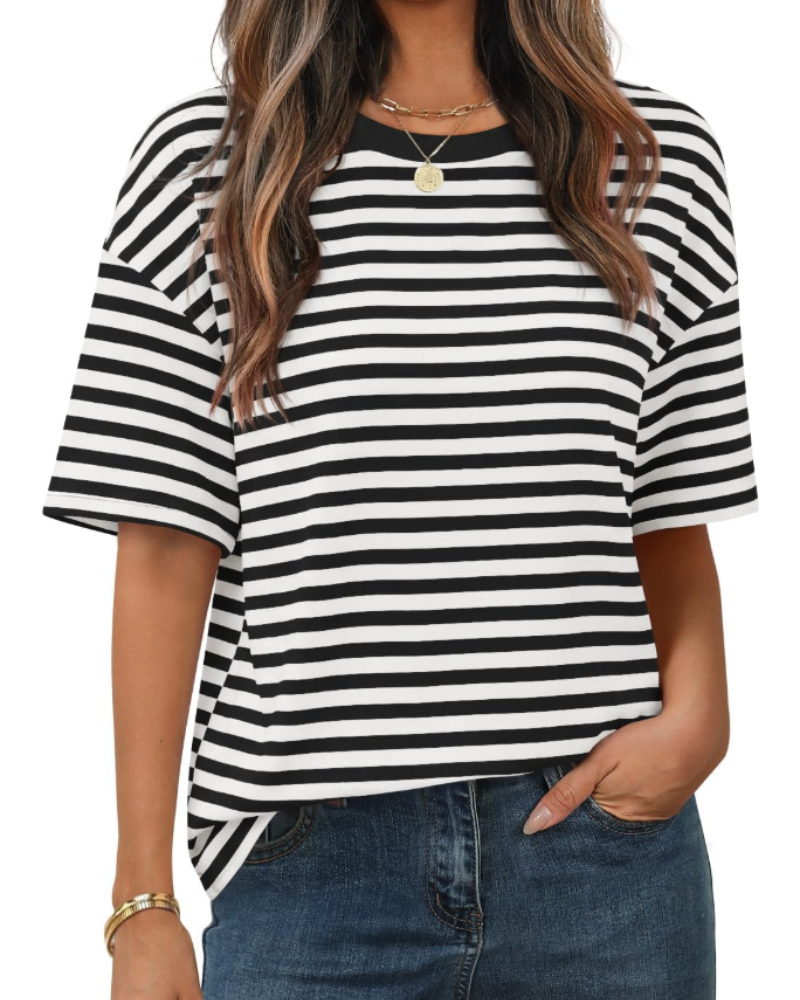 Γυναικεία Μπλούζα Clara με Ρίγες – Casual T-Shirt με Στρογγυλή Λαιμόκοψη, Κοντά Μανίκια και Άνετη Γραμμή