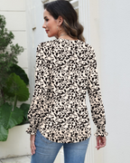 Freya Bluză Damă – Top Floral cu Decolteu în V, Mâneci Lungi și Tiv Plisat
