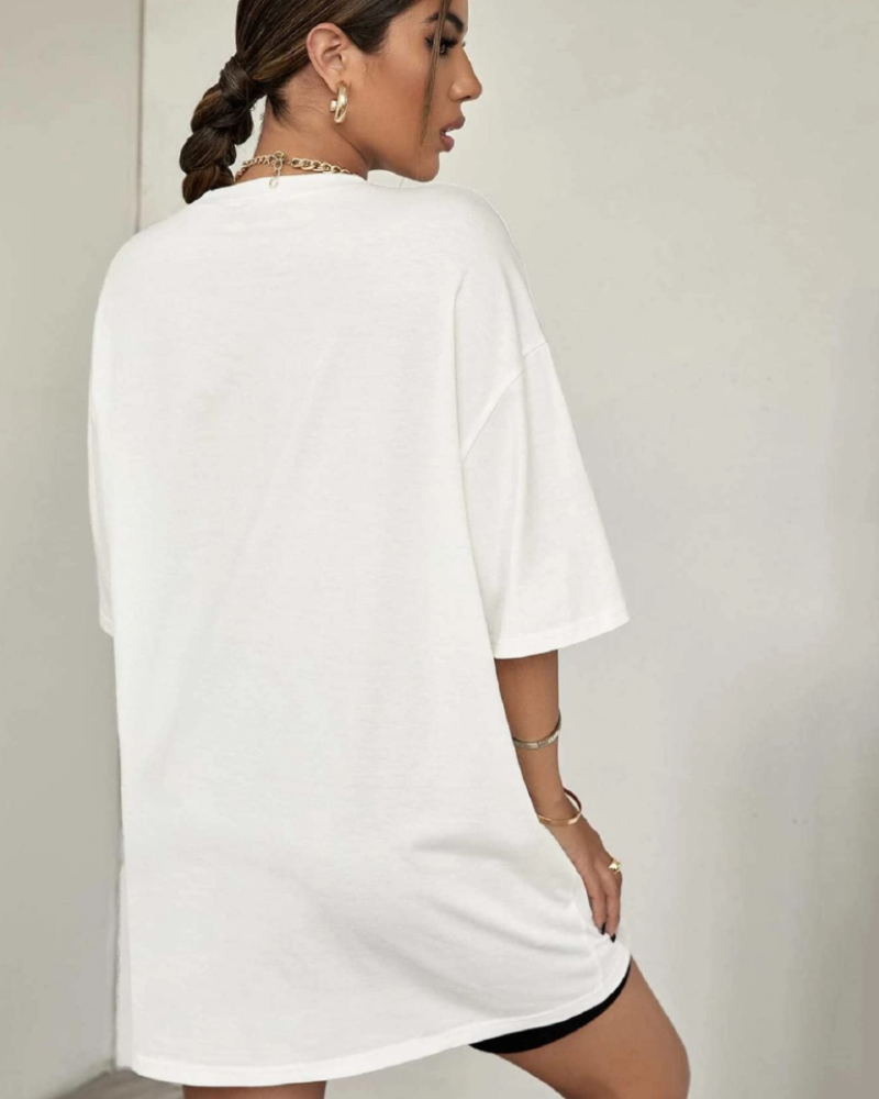 T-shirt Lydia pour femme – T-shirt en coton avec impression Los Angeles et col rond