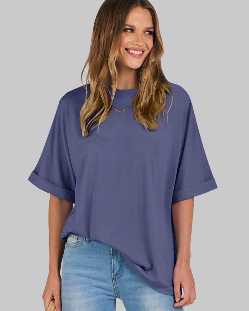 Nora T-Shirt damska – oversize z okrągłym dekoltem, krótkimi rękawami i luźnym krojem