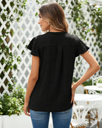 Blouse Femme Ella – Top en chiffon à pois avec col en V, manches volantées et coupe ample