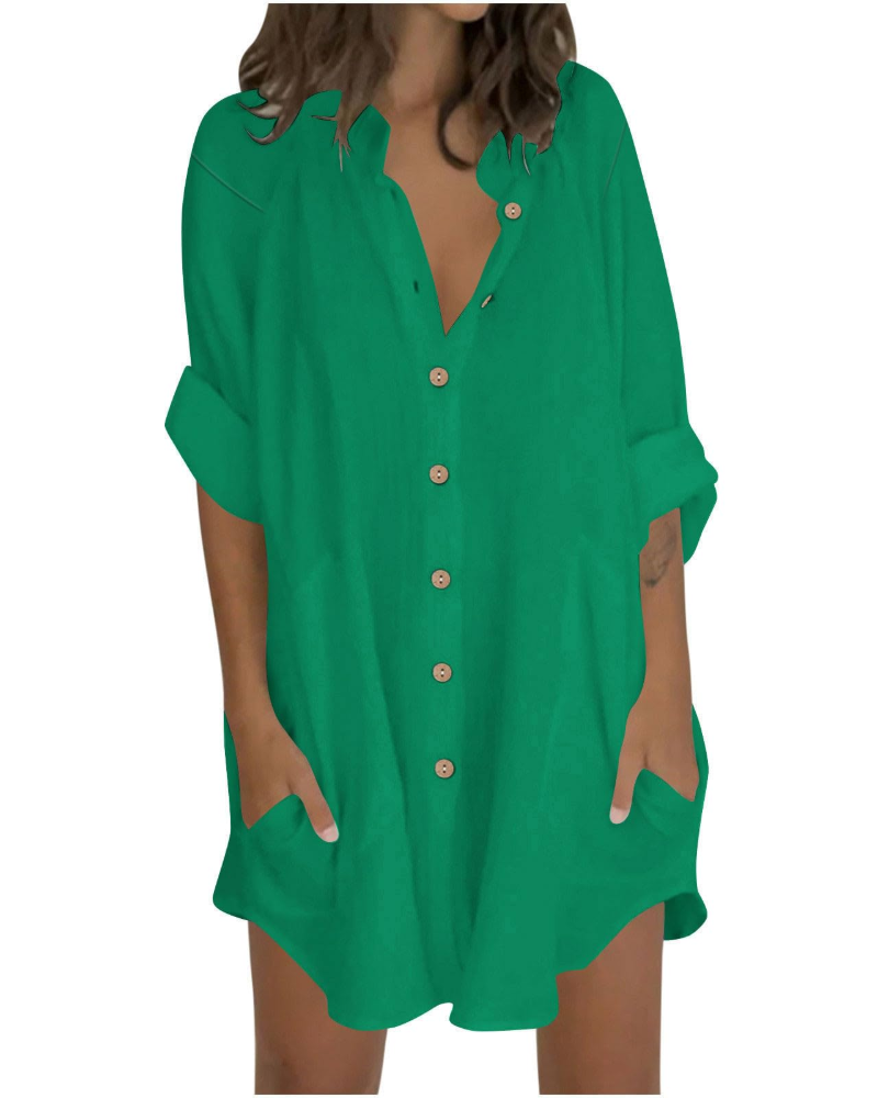Emma Blusa Donna – Camicia Oversize in Cotone Lino con Maniche 3/4 & Bottoni