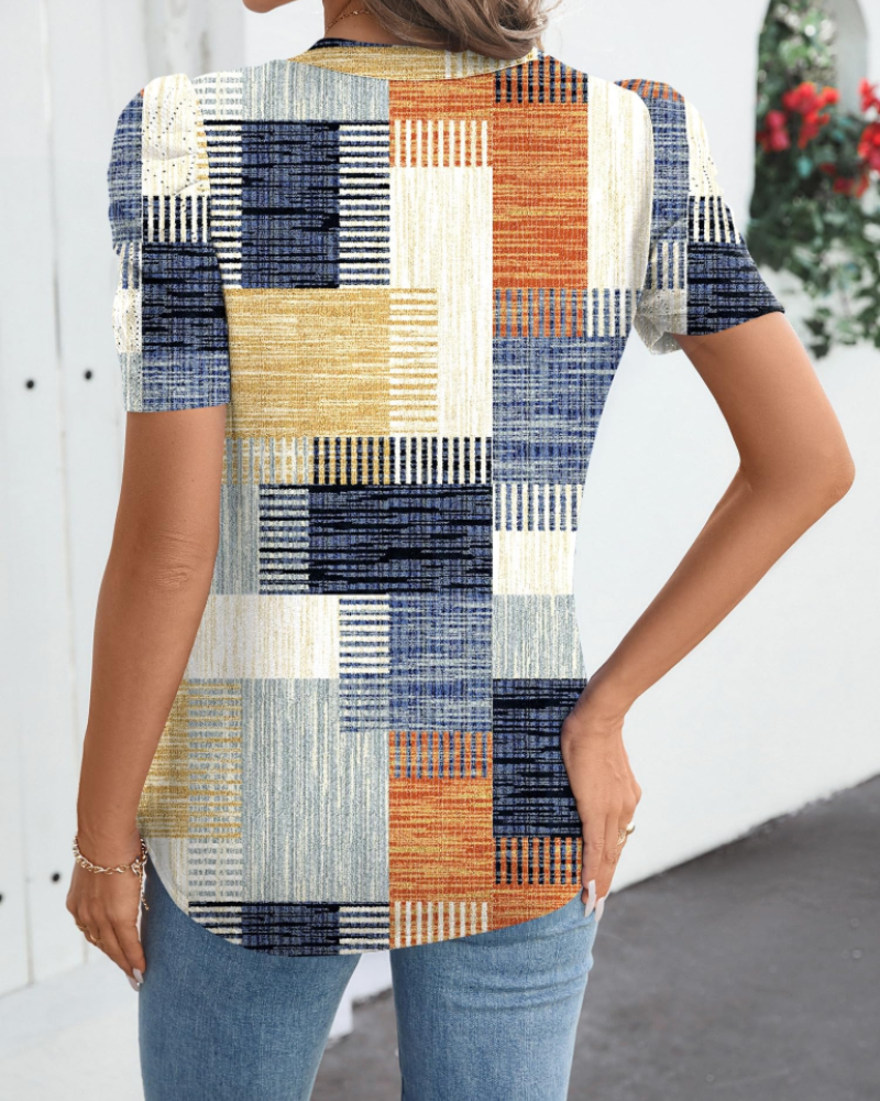Emma Bluse Dame – Elegant Topp med V-hals, Puffermet og Løs Passform