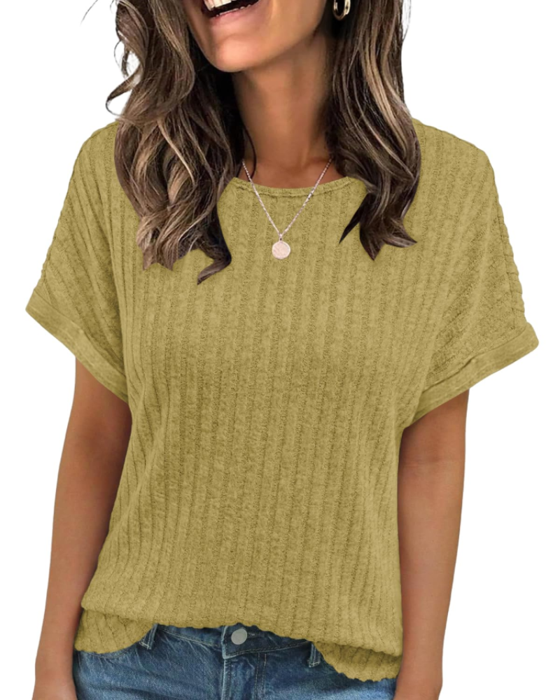 Γυναικείο T-Shirt Clara – Ριμπ Τοπ με Στρογγυλή Λαιμόκοψη, Κοντά Μανίκια & Ευέλικτη Εφαρμογή