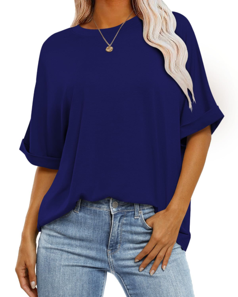 Nora T-Shirt Γυναικείο – Oversize Τοπ με Στρογγυλή Λαιμόκοψη, Κοντά Μανίκια & Άνετη Γραμμή