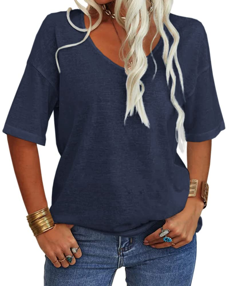Γυναικείο T-Shirt Amelia – Τοπ με V λαιμόκοψη, μανίκια μέχρι τον αγκώνα και άνετη εφαρμογή