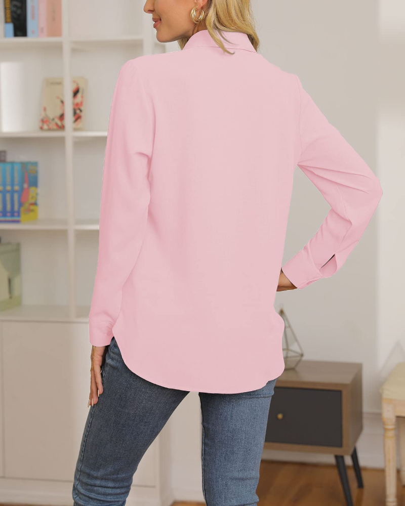 Lillian Women's Shirt – Button-Down Blouse with V-Neck & Long Sleeves