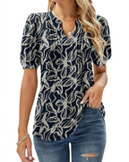 Hazel Top Donna – Bluză tunică florală cu decolteu în V, mâneci bufante și pliuri