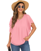 Hazel Blusa Donna – Top in Chiffon a Due Strati con Maniche Pipistrello & Pieghe