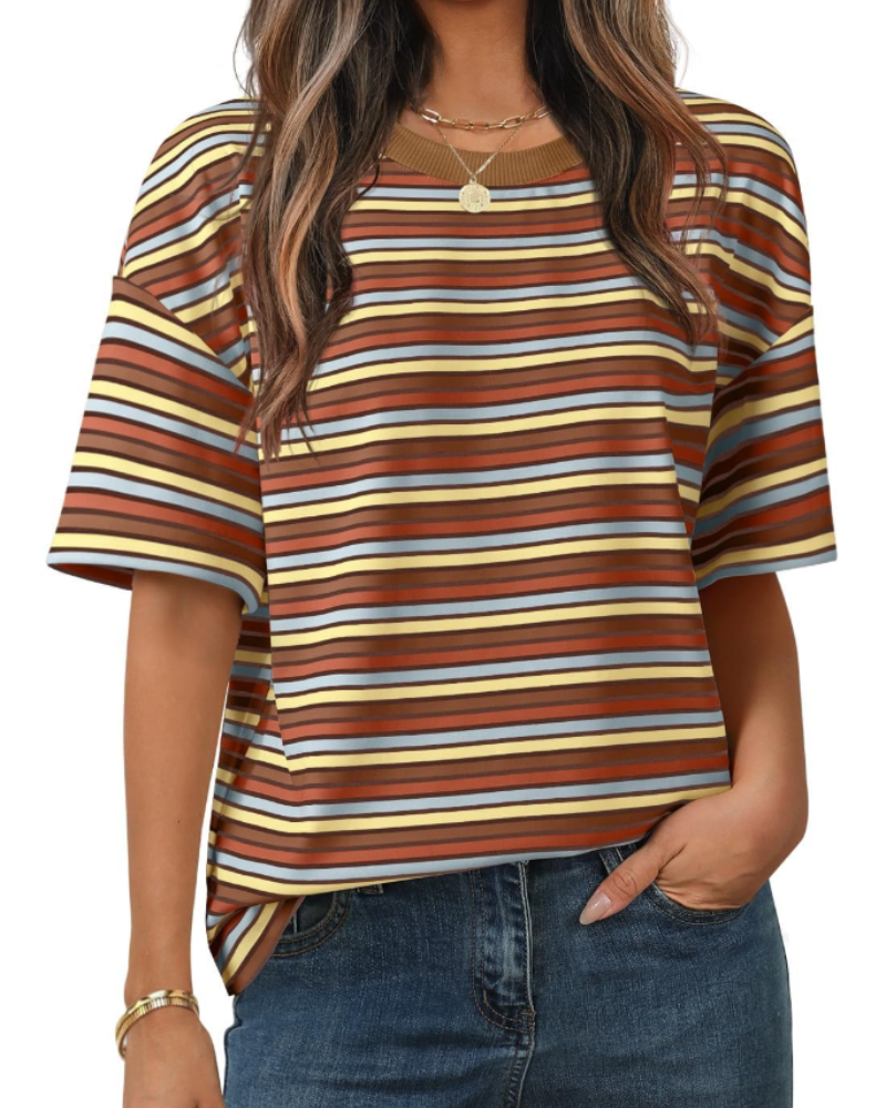 Γυναικεία Μπλούζα Clara με Ρίγες – Casual T-Shirt με Στρογγυλή Λαιμόκοψη, Κοντά Μανίκια και Άνετη Γραμμή