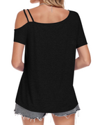 Maya Top Donna – T-Shirt-Tunika mit Cold-Shoulder, asymmetrischem Ausschnitt und dünnen Trägern