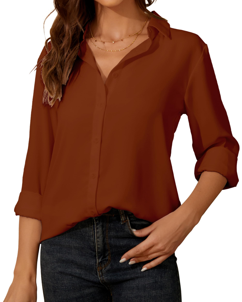 Claire Camicia Donna – Blusa in Chiffon con Colletto Classico, Bottoni & Vestibilità Elegante