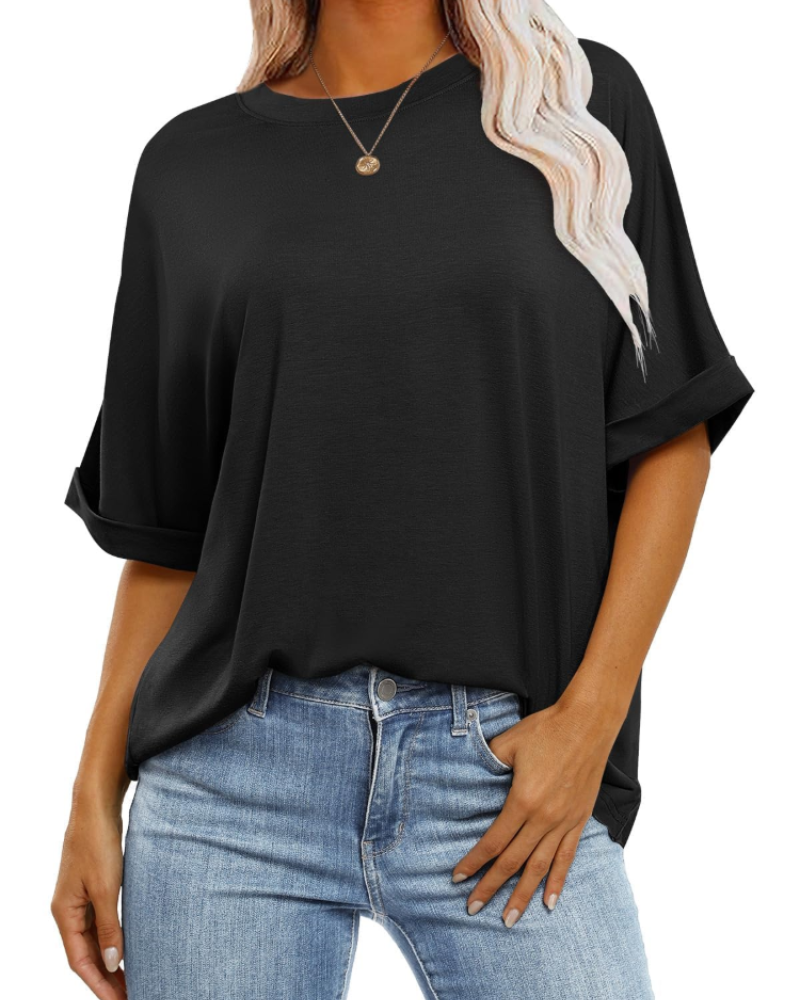 Nora T-Shirt Γυναικείο – Oversize Τοπ με Στρογγυλή Λαιμόκοψη, Κοντά Μανίκια & Άνετη Γραμμή